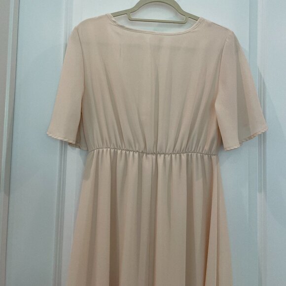 PinkBlush Beige Chiffon Bell Sleeve Maxi Dress Size Small - Picture 8 of 11